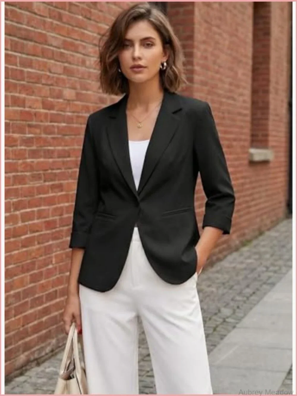 Lightweight 3/4 Sleeve Lapel Open Front Blazer with Pockets